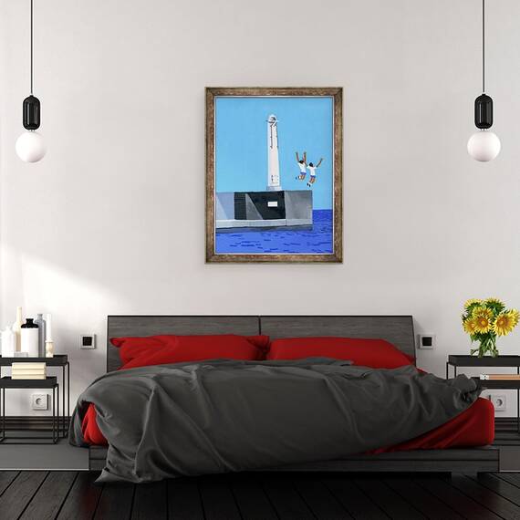 Tablou inramat - Hiroyuki Izutsu - O fata sarind la dig, 60 x 80 cm - 3- Roveli