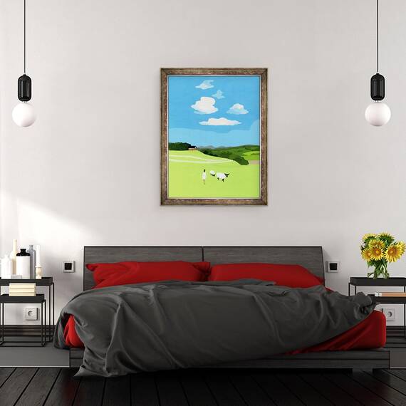 Tablou inramat - Hiroyuki Izutsu - Prerie si oi, 60 x 80 cm - 3- Roveli