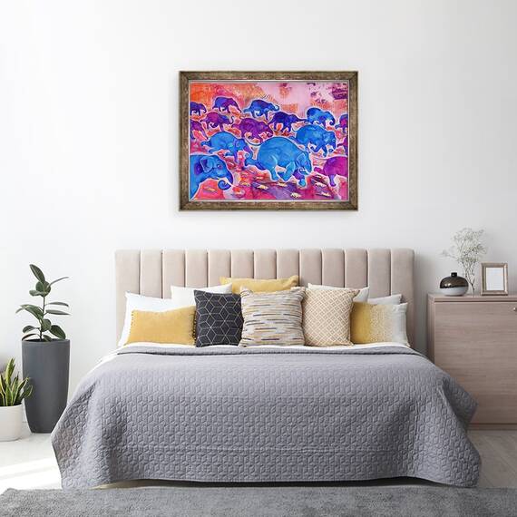 Tablou inramat - Jane Tattersfield - Elefanti, 1998, 60 x 80 cm - 3- Roveli