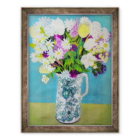 Tablou inramat - Joan Thewsey - Flori in ulcior, decor turcoaz, 2011, 60 x 80 cm - - Roveli