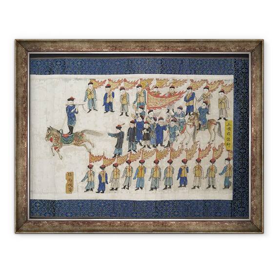 Tablou inramat - Scoala chineza - Concursul de calarie pentru imparatul Shunzhi, handscroll, 60 x 80 cm - - Roveli