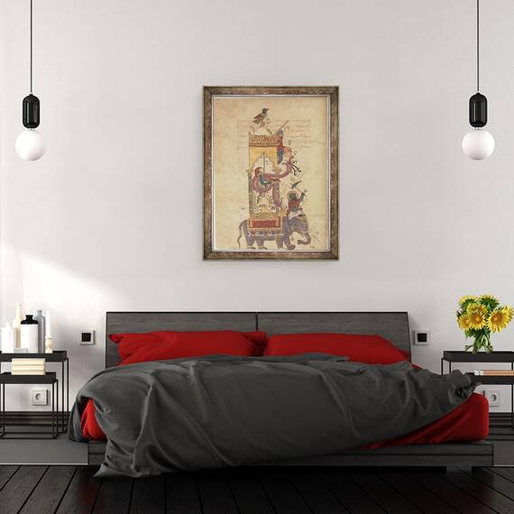 Tablou inramat - Scoala Islamica - Ceasul elefantului dintr-o carte a cunoasterii dispozitivelor mecanice ingenioase de al-Jazari, 60 x 80 cm - 3- Roveli