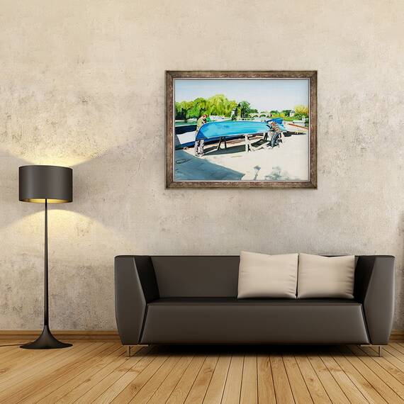 Tablou inramat - Tony Fandino - Barbati care lucreaza pe barca in Richmond, 60 x 80 cm - 2- Roveli