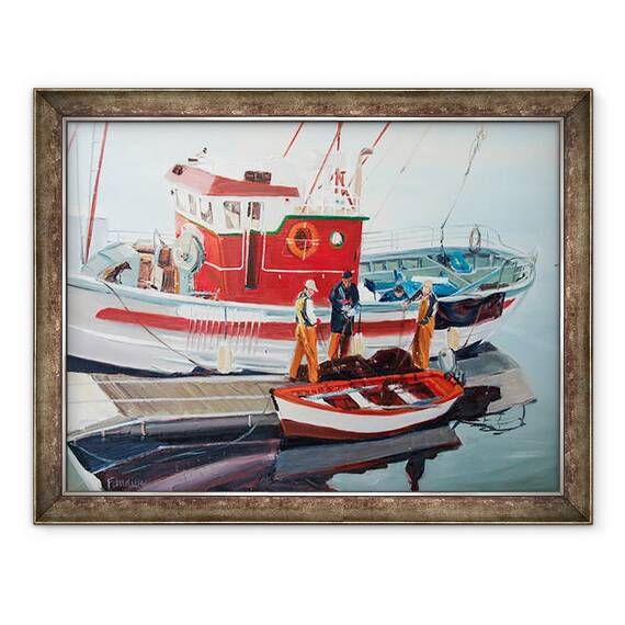 Tablou inramat - Tony Fandino - Barca de pescuit la Nerja, 60 x 80 cm - - Roveli