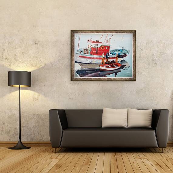 Tablou inramat - Tony Fandino - Barca de pescuit la Nerja, 60 x 80 cm - 2- Roveli