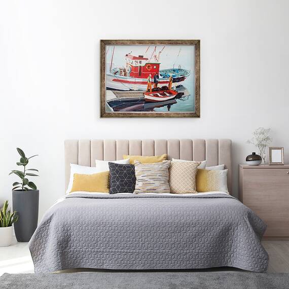 Tablou inramat - Tony Fandino - Barca de pescuit la Nerja, 60 x 80 cm - 3- Roveli