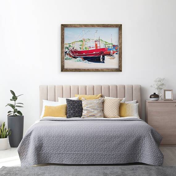 Tablou inramat - Tony Fandino - Barci de pescuit pe plaja din Hastings I, 60 x 80 cm - 3- Roveli