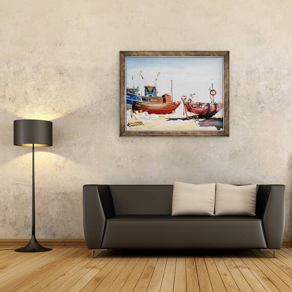 Tablou inramat - Tony Fandino - Barci de pescuit pe plaja din Hastings II, 60 x 80 cm - 2- Roveli