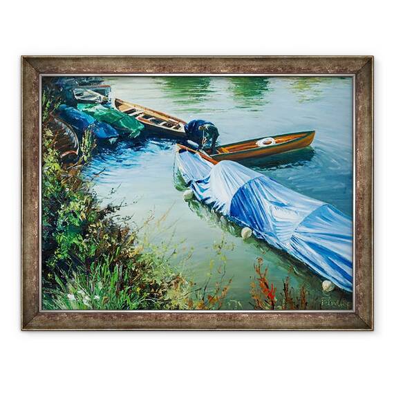 Tablou inramat - Tony Fandino - Barci pe Tamisa XIII, 60 x 80 cm - - Roveli