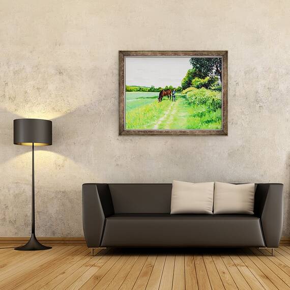 Tablou inramat - Tony Fandino - Femeie cu cal langa Otford, 60 x 80 cm - 2- Roveli