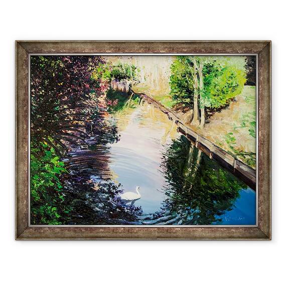 Tablou inramat - Tony Fandino - Lebede in Parcul Regents, 60 x 80 cm - - Roveli