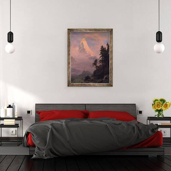 Tablou inramat - Albert Bierstadt - Rasarit de soare pe Matterhorn, 60 x 80 cm - 3- Roveli