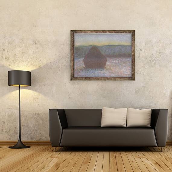 Tablou inramat - Claude Monet - Stiva de grau dezghet, apus de soare, 60 x 80 cm - 2- Roveli