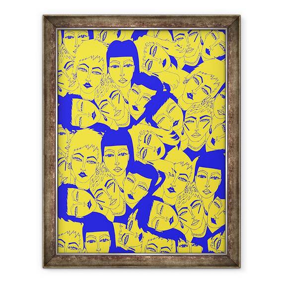 Tablou inramat - Daisy de Villeneuve - Fete galbene si albastre, 60 x 80 cm - - Roveli