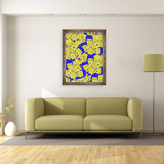 Tablou inramat - Daisy de Villeneuve - Fete galbene si albastre, 60 x 80 cm - 2- Roveli