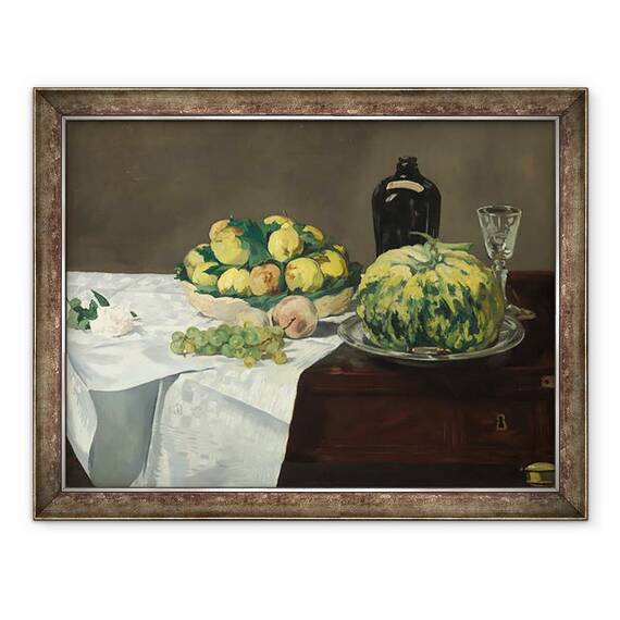 Tablou inramat - Edouard Manet - Natura moarta cu pepene galben si piersici, 60 x 80 cm - - Roveli