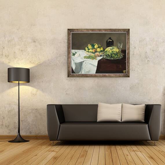 Tablou inramat - Edouard Manet - Natura moarta cu pepene galben si piersici, 60 x 80 cm - 2- Roveli