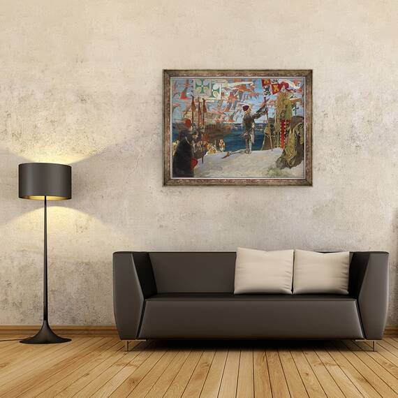 Tablou inramat - Edwin Austin Abbey - Columb in Lumea Noua, 60 x 80 cm - 2- Roveli