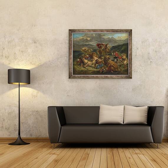 Tablou inramat - Ferdinand Victor Eugene Delacroix - Vanatoare de lei, 60 x 80 cm - 3- Roveli