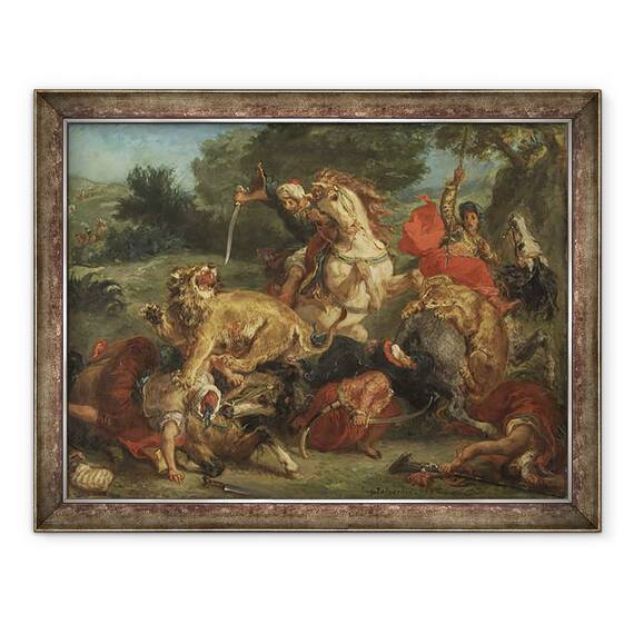 Tablou inramat - Ferdinand Victor Eugene Delacroix - Vanatoarea de lei, 60 x 80 cm - - Roveli