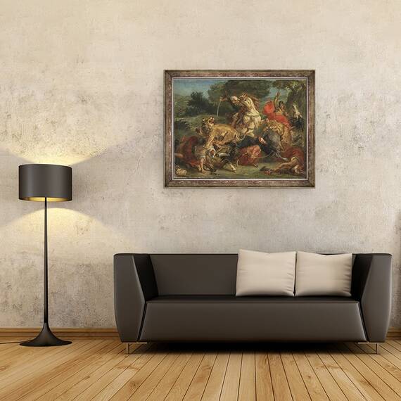 Tablou inramat - Ferdinand Victor Eugene Delacroix - Vanatoarea de lei, 60 x 80 cm - 2- Roveli