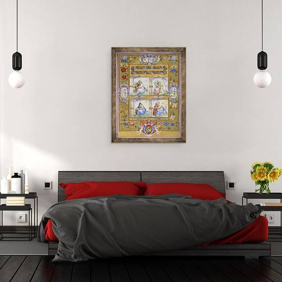 Tablou inramat - Giorgio-Giulio Clovio - Cei patru evanghelisti, intr-o granita de flori, pasari si insecte, 60 x 80 cm - 3- Roveli