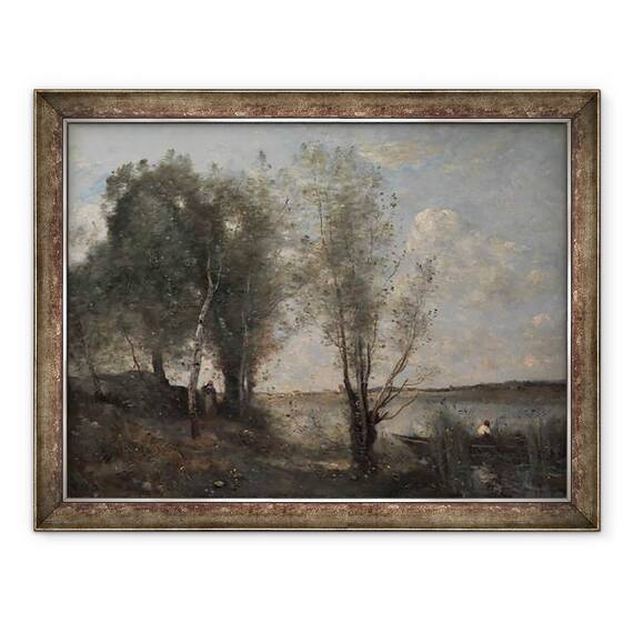 Tablou inramat - Jean Baptiste Camille Corot - Barca printre stuf, 60 x 80 cm - - Roveli