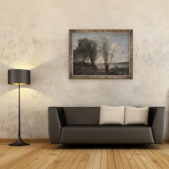 Tablou inramat - Jean Baptiste Camille Corot - Barca printre stuf, 60 x 80 cm - 2- Roveli