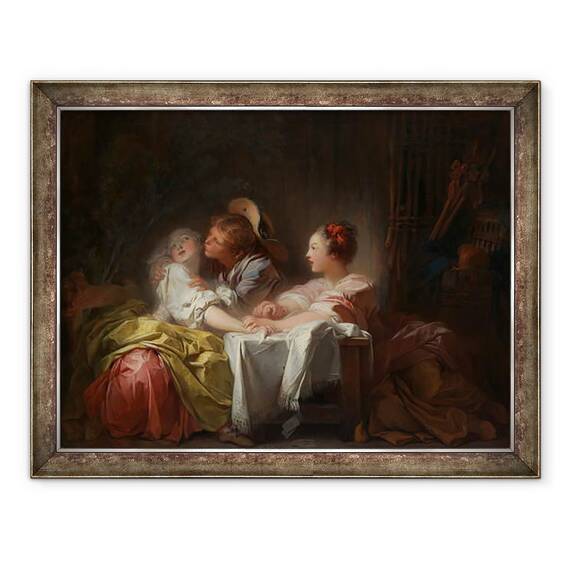 Tablou inramat - Jean-Honore Fragonard - Sarutul furat, 60 x 80 cm - - Roveli