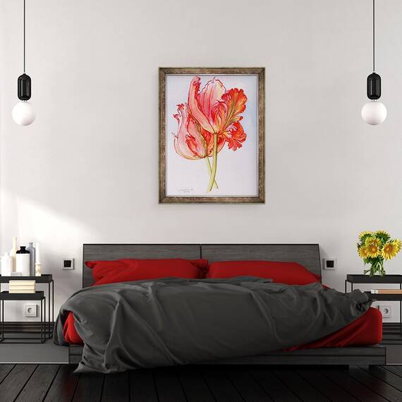 Tablou inramat - Joan Thewsey - Doua Lalele cu volanase, 2000, 60 x 80 cm - 3- Roveli