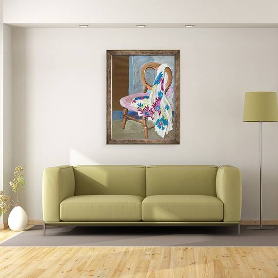 Tablou inramat - Joan Thewsey - Scaun si Material cu model, 2000, 60 x 80 cm - 2- Roveli