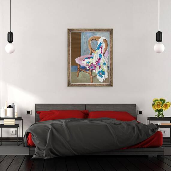 Tablou inramat - Joan Thewsey - Scaun si Material cu model, 2000, 60 x 80 cm - 3- Roveli