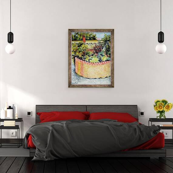 Tablou inramat - Joan Thewsey - Vedere prin acoperisuri la campuri, 60 x 80 cm - 3- Roveli