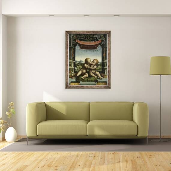 Tablou inramat - Joos van Cleve - Copiii Hristos si Sfantul Ioan Botezatorul imbratisand, 60 x 80 cm - 2- Roveli