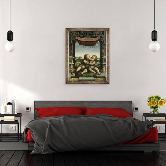 Tablou inramat - Joos van Cleve - Copiii Hristos si Sfantul Ioan Botezatorul imbratisand, 60 x 80 cm - 3- Roveli