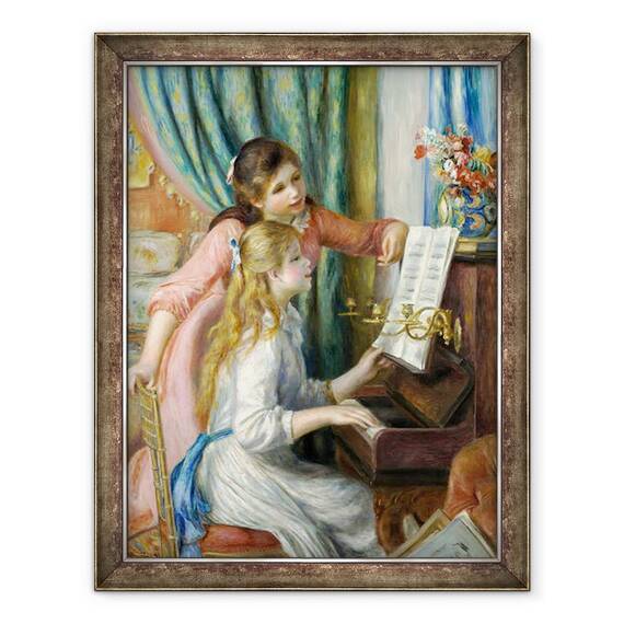 Tablou inramat - Pierre Auguste Renoir - Doua fete tinere la pian, 60 x 80 cm - - Roveli