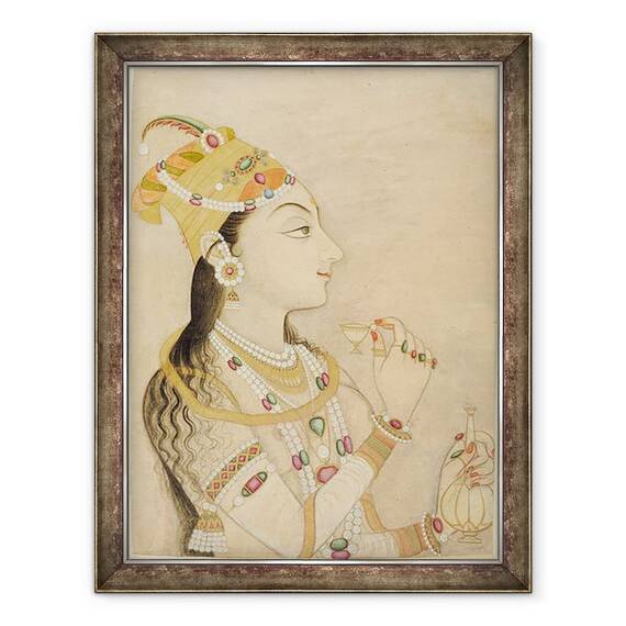 Tablou inramat - Scoala Mughal - Portretul idealizat al imparatesei Mogul Nur Jahan, 60 x 80 cm - - Roveli