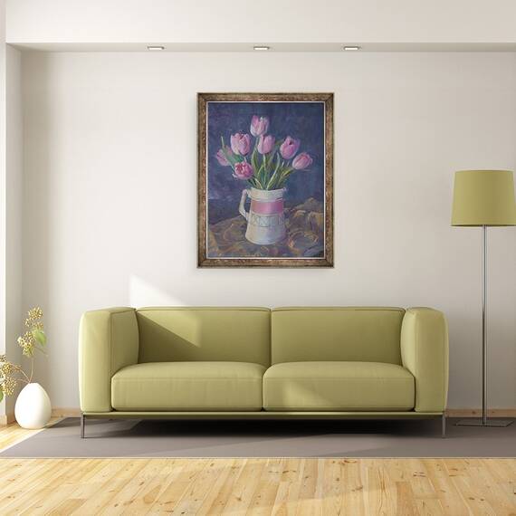 Tablou inramat - Sue Wales - Lalele roz, 60 x 80 cm - 2- Roveli