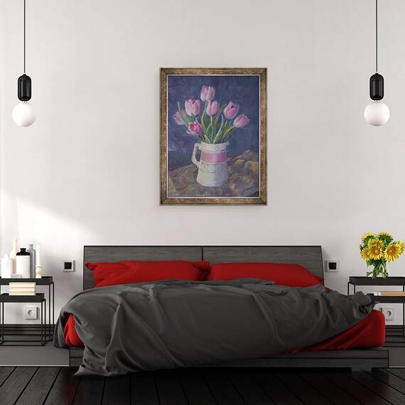 Tablou inramat - Sue Wales - Lalele roz, 60 x 80 cm - 3- Roveli