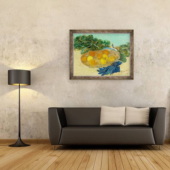 Tablou inramat - Vincent van Gogh - Natura moarta de portocale si lamai cu manusi albastre, 60 x 80 cm - 2- Roveli