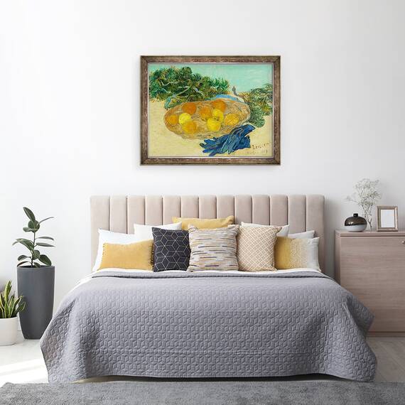 Tablou inramat - Vincent van Gogh - Natura moarta de portocale si lamai cu manusi albastre, 60 x 80 cm - 3- Roveli