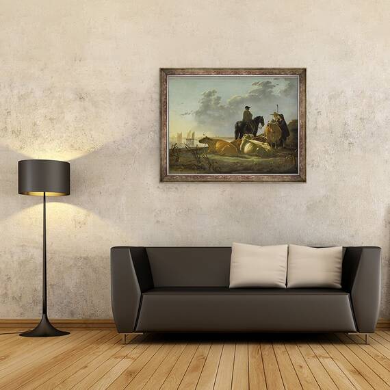 Tablou inramat - Aelbert Cuyp - tarani si vite langa raul Merwede, 60 x 80 cm - 2- Roveli