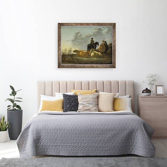 Tablou inramat - Aelbert Cuyp - tarani si vite langa raul Merwede, 60 x 80 cm - 3- Roveli