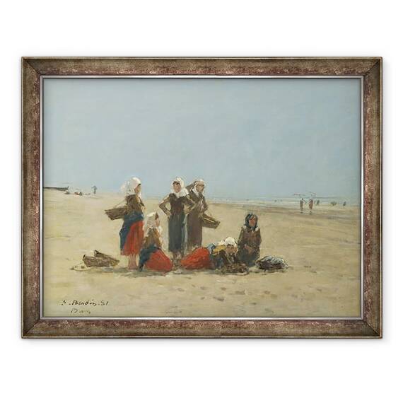 Tablou inramat - Eugene Louis Boudin - Femei pe plaja la Berck, 60 x 80 cm - - Roveli