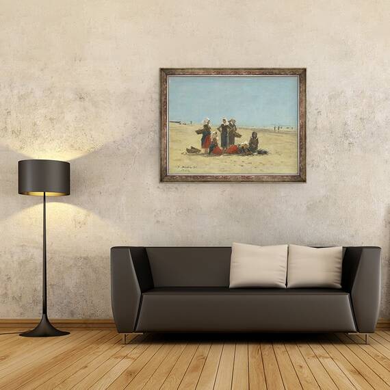 Tablou inramat - Eugene Louis Boudin - Femei pe plaja la Berck, 60 x 80 cm - 2- Roveli