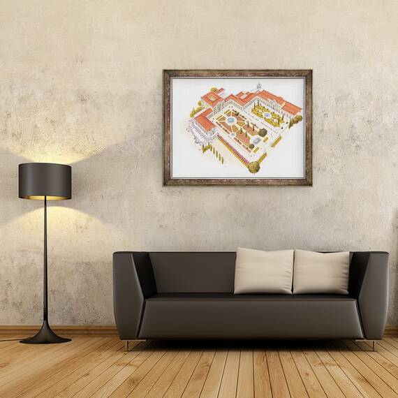 Tablou inramat - Fernando Aznar Cenamor - Palatul National Queluz. Lisboa, 60 x 80 cm - 2- Roveli