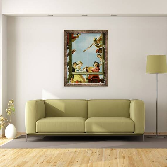 Tablou inramat - Gerrit van Honthorst - Grup muzical pe balcon, 60 x 80 cm - 2- Roveli