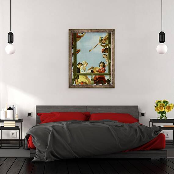 Tablou inramat - Gerrit van Honthorst - Grup muzical pe balcon, 60 x 80 cm - 3- Roveli