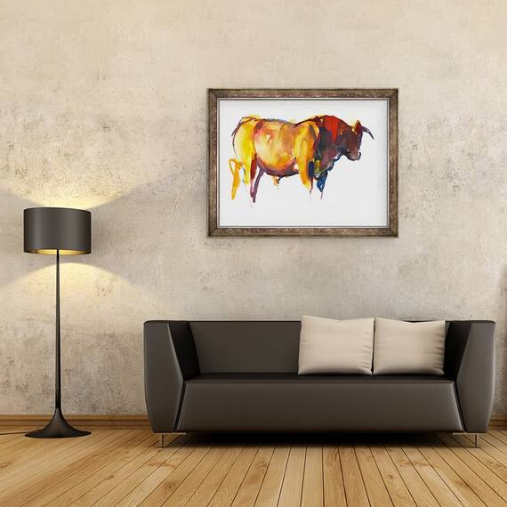 Tablou inramat - Mark Adlington - Sunset Bull, 60 x 80 cm - 2- Roveli