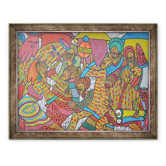Tablou inramat - Muktair Oladoja - Festival, 60 x 80 cm - - Roveli